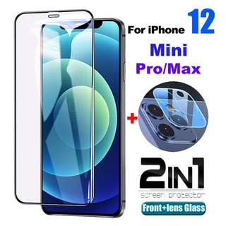 2in1 ฟิล์มกระจกนิรภัยกันรอยหน้าจอ ป้องกันกล้อง สําหรับ iPhone 12 11 Pro Max 12 Pro Mini