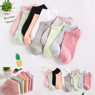 GIANTSHOP ถุงเท้าข้อสั้น ถุงเท้าสีพื้น 10 สี
