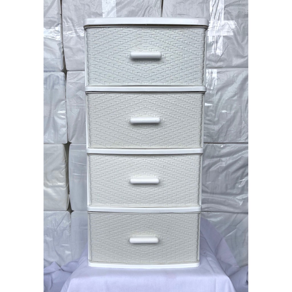 ตู้ลิ้นชัก 4 ชั้นกลางสำหรับตั้งโต๊ะ รุ่น A1122 ลายข้าวหลามตัดสีขาว