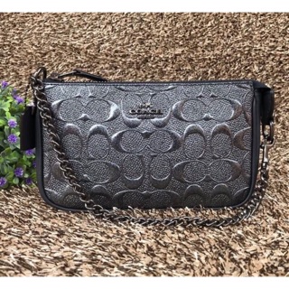 LARGE WRISTLET 19 IN SIGNATURE LEATHER (COACH F39169) CHARCOAL/BLACK ANTIQUE NICKEL