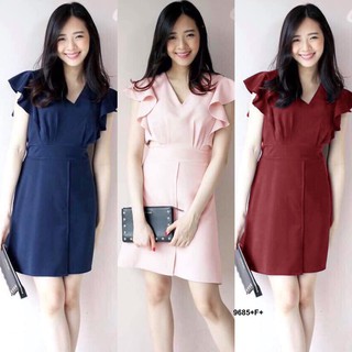 SS9685 Dress เดรสแขนกุดไหล่ระบายผูกเอว