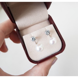 NEVER-N ต่างหูมุกแท้ / ต่างหูมุกน้ำจืดแท้ / freshwater pearl earrings / singlet diamond pearl earrings (pre-order)