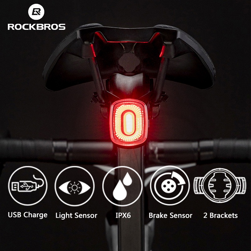 【TH Delivery】ROCKBROS ไฟเบรกเซนเซอร์ IPX6 กันน้ํา ชาร์จ USB อุปกรณ์เสริม สําหรับจักรยานเสือภูเขา