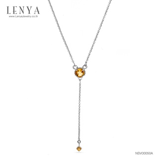 Lenya Jewelry สร้อยคอเงินแท้ 925 ประดับพลอยสีเหลือง ซิทริน ( Citrine ) ชุบโรเดียม ดีไซน์เรียบหรู สไตล์เกาหลี