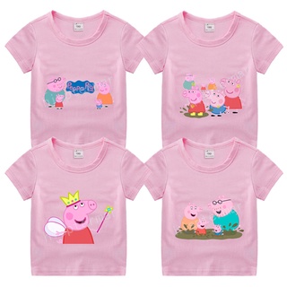 เสื้อยืดแขนสั้น ระบายอากาศได้ดี พิมพ์ลายการ์ตูน Peppa Pig เหมาะกับของขวัญ แฟชั่นฤดูร้อน สําหรับเด็กผู้หญิง