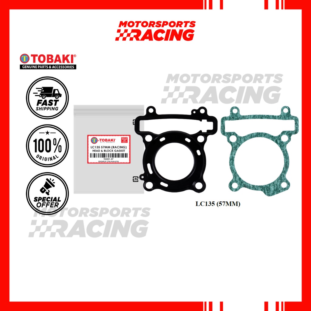 LC135 57/62/63/65MM TOBAKI RACING HEAD & BLOCK GASKET BLOK YAMAHA LC 135 MM