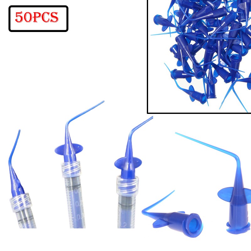 50Pcs Teeth Whitening Dental Irrigation Tips Blue Dental Disposable Syringe Tip Dental Irrigation Ti