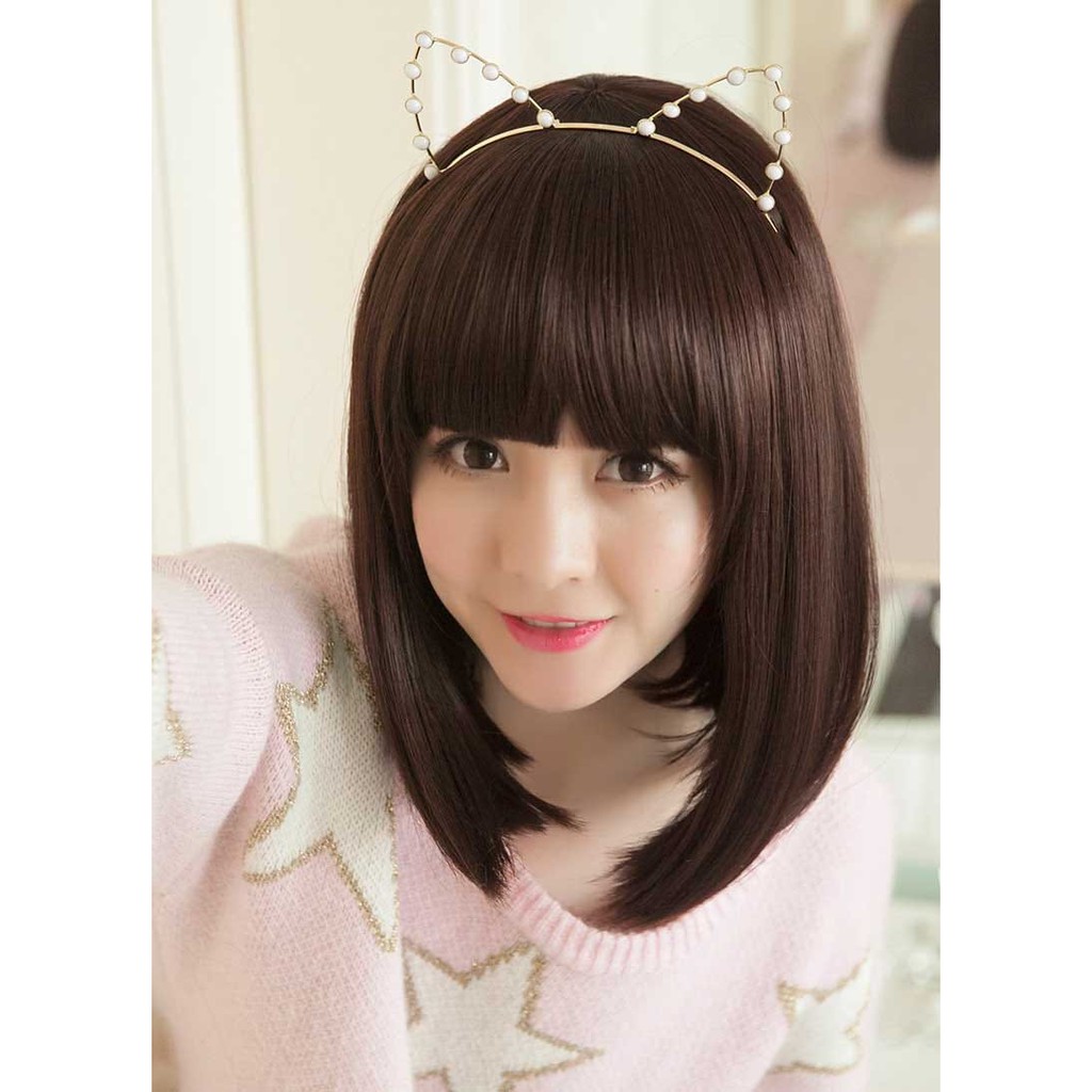 Cpp - วิกผมผู้หญิง วิกผมหน้าม้า วิกผมผู้หญิง วิกผมคอสเพลย์ ยาวตรง สีดํา ติดทนนาน