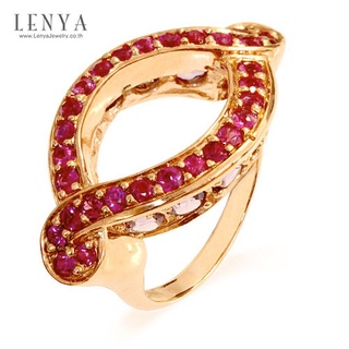 Lenya Jewelry แหวนพลอยทับทิม(Ruby) ประดับด้วยพลอยอเมทิสต์(Amythyst) ดีไซน์เป็นเอกลักษณ์ บนตัวเรือนเงินแท้ชุบพิงค์โกลด์