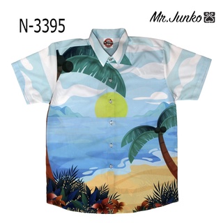 ⚡ ส่งฟรี⚡เสื้อเชิ้ตแขนสั้น งานต่อลาย Mr-Junko ผ้าซาติน นิ่มใส่สบายไม่ร้อน N-3395