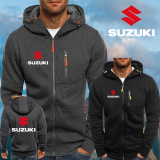 SUZUKI เสื้อแจ็คเก็ตแขนยาวมีฮู้ดแต่งซิปสไตล์เกาหลีสําหรับผู้ชาย