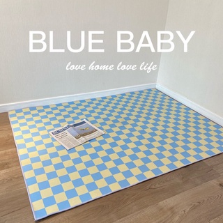 ♘☈♨พร้อมส่ง พรมปูพื้นห้องนอน baby blue กันลื่น 140x200 160x230 พรมลายตาราง ของแต่งห้อง ตกแต่งห้องนอน