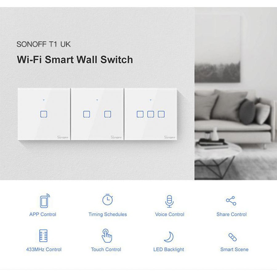 Sonoff T1 EU UK T2 US Smart Wifi Wall Light Switch 1 2 3 Gang Touch ...