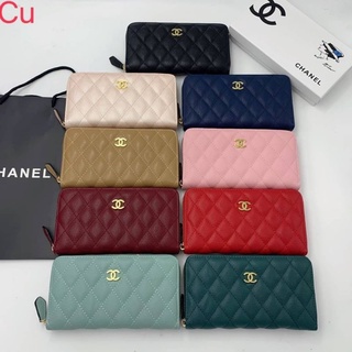 เช็คสต๊อกก่อนสั่ง หนังคาเวียร์ กระเป๋าตังค์Chanel กระเป๋าตังค์ใบยาว กระเป๋าตังค์ซิปรอบ