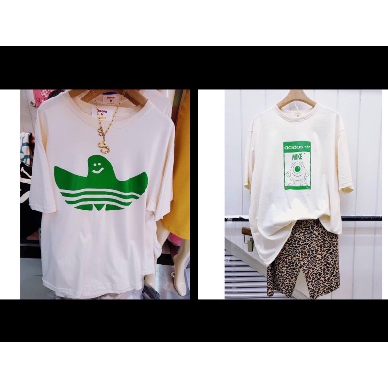 เสื้อยืด คอกลม แขนสั้น สกรีนลายผี ทรง oversizeอก42-48ยาว26 ป้ายbacon&omlet