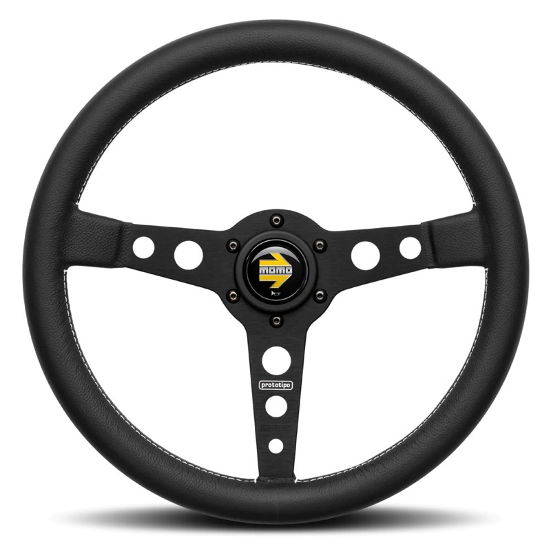 พวงมาลัย MOMO PROTOTIPO BLACK steering wheel หนังเรียบ พร้อมชุดแตรตรงรุ่น อิตาลี่ โมโม่ แท้ ขนาด 350มม.