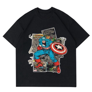 เสื้อยืดสุดเท่GILDAN เสื้อยืดผ้าฝ้าย พิมพ์ลายการ์ตูนมาร์เวล Capn America สไตล์วินเทจ โอเวอร์ไซซ์ 24s 20s 30s สําหรับผู้ช