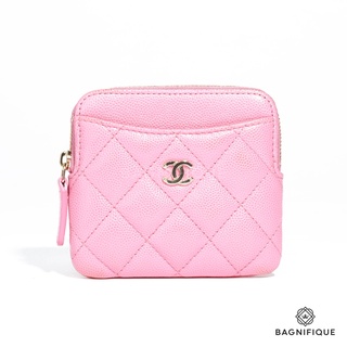 CHANEL CARD HOLDER ZIP WITH CARD SLOT BACK PINK CAVIAR