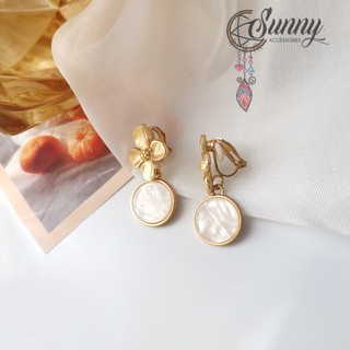 E024 ต่างหูกลม สีขาว สีเทา น่ารัก