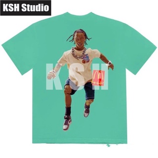 เสื้อยืดคอกลมcrew neckพร้อมส่ง! TravisScottActionFigureTee character photo print mens and womens loose short-sleeved T