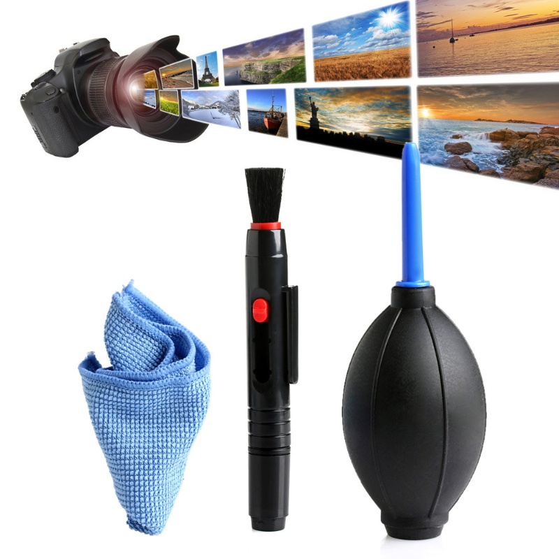 3 in 1 ชุดทําความสะอาดเลนส ์ DSLR VCR กล ้ องฝุ ่ นปากกา Blower Wiper ผ ้ าชุด