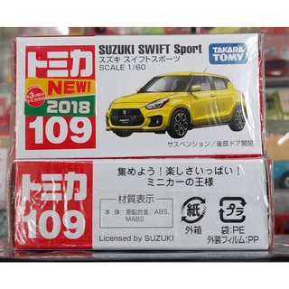 sh โมเดลรถ โทมิก้า ขนาดเล็ก Takara Tomy Tomica No.109 First Lot 2018 Suzuki Swift Sport Scale 1/60 Yellow color กล่องสวย