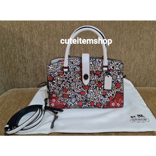 ของแท้100%👜Coach Floral Mercer 24 Satchel Handbag Leather F57703 ((มือสอง))