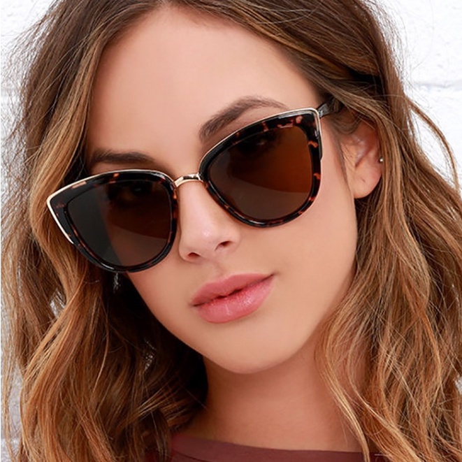 แว่นกันแดด Cat Eye สําหรับผู้หญิง Korea Sun Glasses Leopard