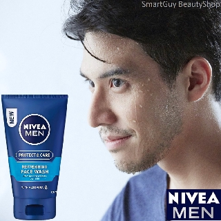 NIVEA MEN Protect &amp; Care Refreshing Face Wash With Aloe Vera 150ml.  คลีนซิ่งโฟมทำความสะอาดผิวหน้าผู้ชาย