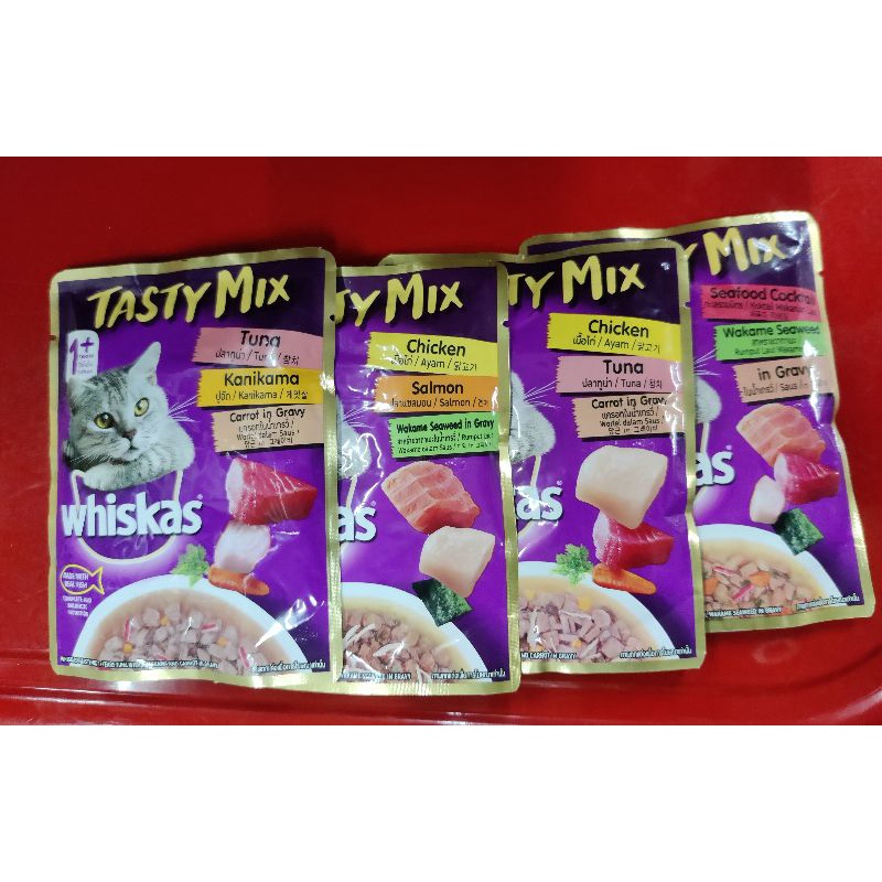 whiskas tasty mix สำหรับแมว 1ปีขี้นไป แบบซองขนาด 70g