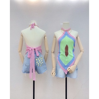 Tuktaclothing 💕🌸 SHERRI TOP 💕🌸  Topผ้าสามเหลี่ยมถักโครเชต์ สีหวานละมุนมากใส่น่ารักแมทช์คู่ขาสั้นชิลล์ๆก็ได้ค่าา