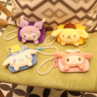 น่ารัก Sanrio กระเป๋าใส่เหรียญหนังกลับสร้างสรรค์ Cinnamoroll เหรียญศูนย์กระเป๋าสตางค์ Lanyards Melody Purin เพิร์ลกระเป๋าสตางค์ขนาดเล็ก