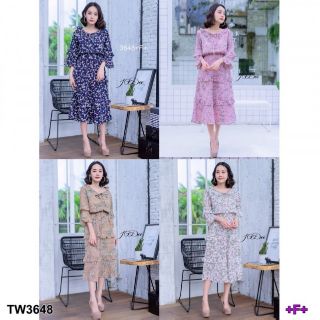 TW3648 Maxxi Dress ลายระบาย 2 ชั้น