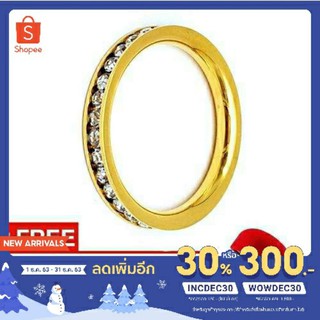 Royal Crown Jewelry Stainless Steel 316L แหวนประดับเพชร CZ ขาวอย่างดี (สี Gold) แถมฟรีกล่องกำมะหยี่อย่างดี