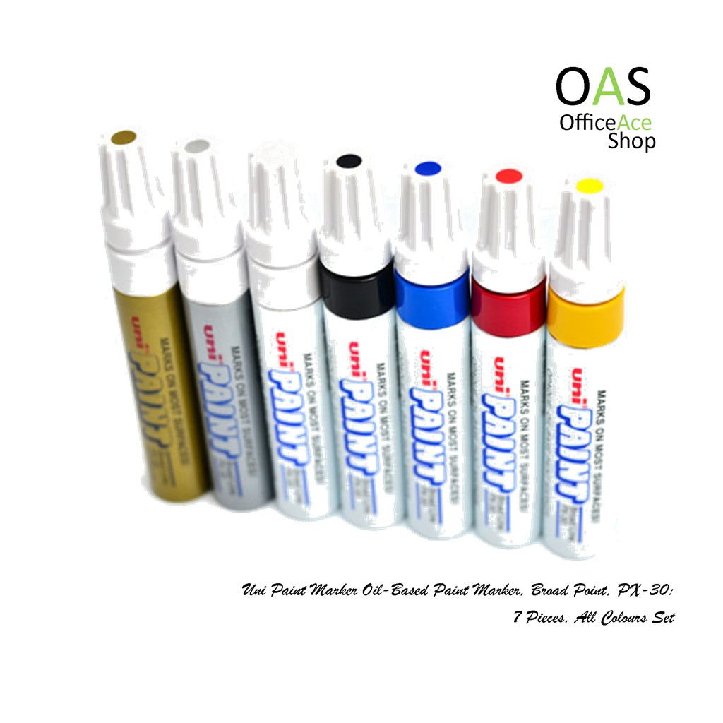 Uni Paint Marker ปากกาน้ำมัน ปากกาเขียนครุภัณฑ์ ปากกาอุตสาหกรรม (PX-30) ปากตัด ด้ามใหญ่ ชุด 7 ชิ้น 7