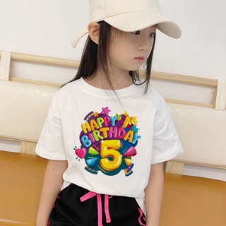 เสื้อยืด พิมพ์ลาย Happy Birthday 1-9th สีขาว แฟชั่นฤดูร้อน สไตล์ฮาราจูกุ สําหรับเด็กผู้ชาย และเด็กผู้หญิง