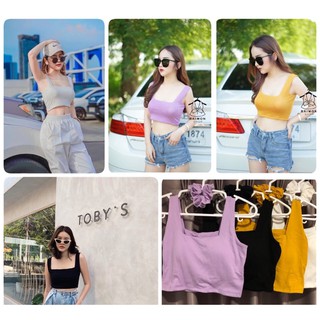 Pink-shop（พร้อมส่ง)เสื้อครอปกล้าม+โดนัทรัดผม เสื้อกล้ามเสื้อครอป