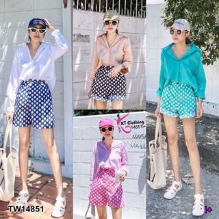 ⭐️🌈ชุดเที่ยว Set 2 ชิ้น เสื้อเชิ้ตแขนยาว ผ้าคอตตอนสีพื้น มาเซตคู่กับกางเกงขาสั้น เอวสม็อกหลังกระดุมหน้า