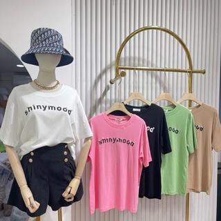 เสื้อยืดลาย shinymood ติดมุก🌸🤍ป้าย its me basic