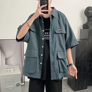 ✨เสื้อเชิ้ตแขนสั้น เสื้อคลุม แขนห้าส่วน ทรงหลวม อินเทรนด์ สไตล์ญี่ปุ่น