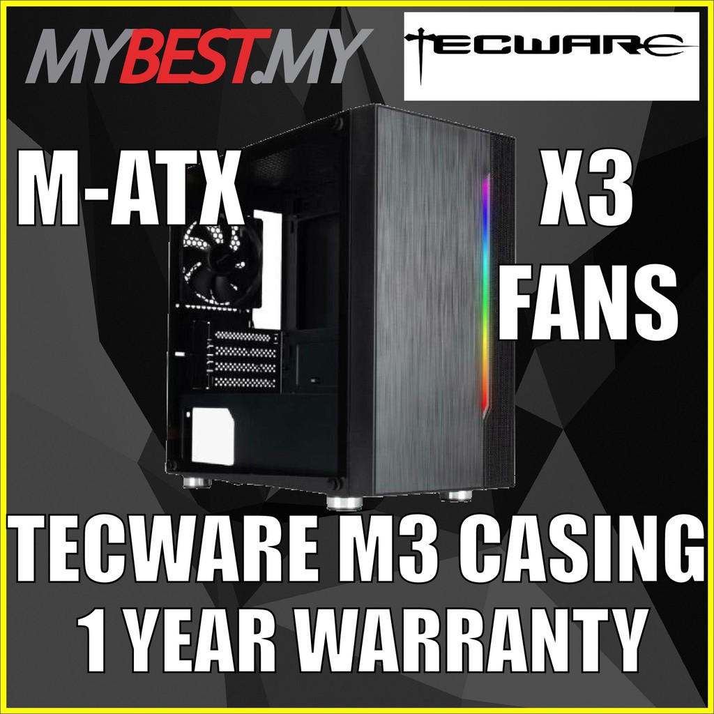 Tecware M3 TG MATX เคสเกมมิ่ง (พร้อมไฟหน้า LED สีรุ้ง)