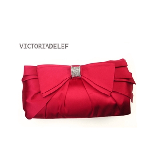 พร้อมส่ง Evening Clutch กระเป๋าออกงาน VictoriaDelef ผ้าซาติน สีชมพู