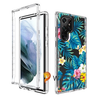 เคสโทรศัพท์มือถือแบบแข็ง 2 In 1 Transparent Thickened Drop-Resistant Case Painted Butterfly Floral Hard Phone Case Cover for Samsung S22Ultra S21 S22 S20 FE  S20Ultra S21Ultra A12 A13 A53 A52 A51 A71 S9