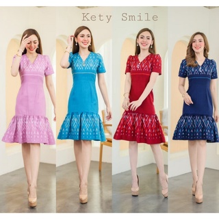 Kety Smile เดรสผ้าเปลือกไม้แต่งระบายชาย อัดกาวทั้งชุด N356 (S-2XL)