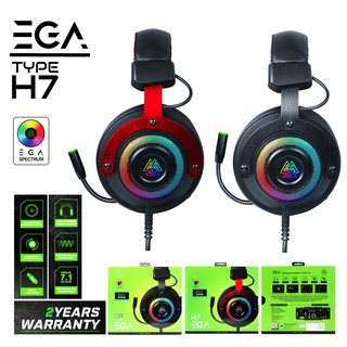 💥ส่งชัวร์ส่ง🚀EGA Type H7 GamingHeadset หูฟังเกมส์มิ่ง 7.1 surround Black/Red ไฟRGB หูฟังครอบหู ประกันศูนย์ 2 ปี