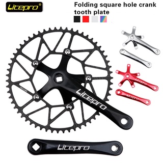 LITEPRO ชุดขาจานกะโหลกเหลี่ยม จักรยาน 170mm จานชั้นเดียว＋ใบจาน BCD130mm 52/54/56T Bike Crank Chainring จักรยานพับแบบห่วงโซ่ข้อเหวี่ยงแบบเหลี่ยมชิ้นเดียว BNT0219