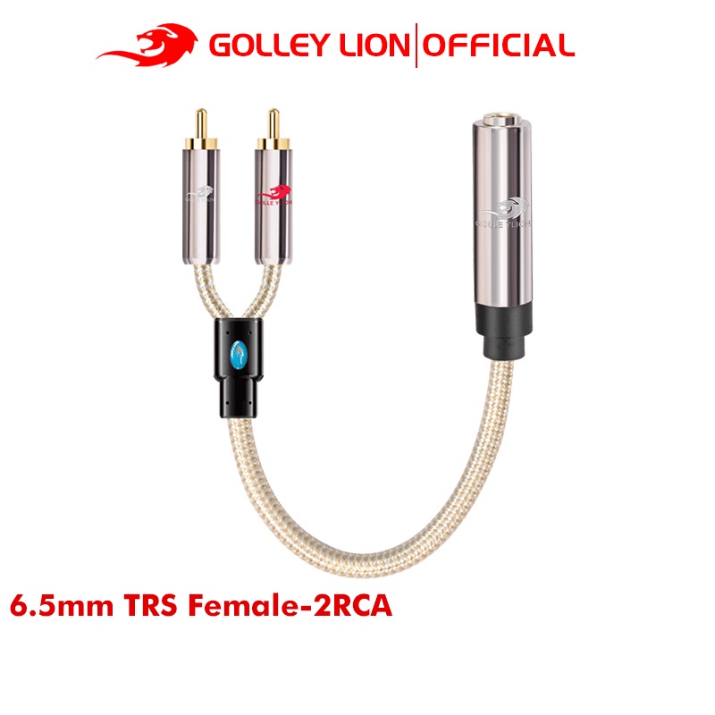 Golley LION อะแดปเตอร์สายเคเบิ้ลเสียงสเตอริโอ 6.35 มม. TRS Female To Dual RCA สําหรับเครื่องขยายเสีย