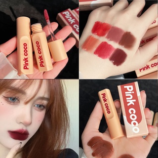 Pinkcoco ลิปสติก ลิปกลอส เนื้อแมตต์กํามะหยี่ ไม่จางหาย ไม่ติดแก้ว