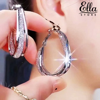 Ellastore123 ต่างหูห่วง ทรงกลม ไฮเอนด์ แวววาว สีตัดกัน เครื่องประดับ 1 คู่