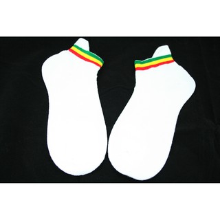 สินค้าราสต้า Low-cut Socks White Small Rasta Stripes All Sizes ถุงเท้าสไตล์ RASTA-REGGAE สีขาว ขอบถุงเท้าสีสดใส